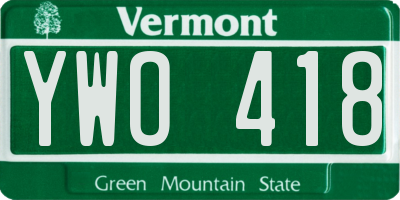 VT license plate YWO418