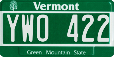VT license plate YWO422