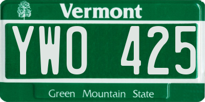 VT license plate YWO425