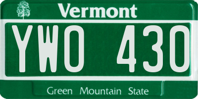 VT license plate YWO430