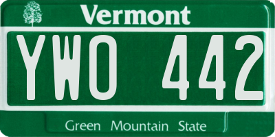 VT license plate YWO442
