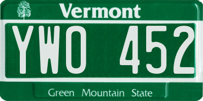 VT license plate YWO452