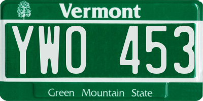 VT license plate YWO453