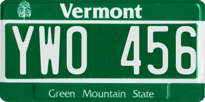VT license plate YWO456