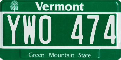 VT license plate YWO474