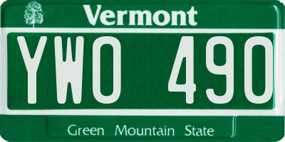 VT license plate YWO490