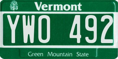 VT license plate YWO492