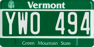 VT license plate YWO494