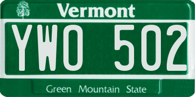 VT license plate YWO502