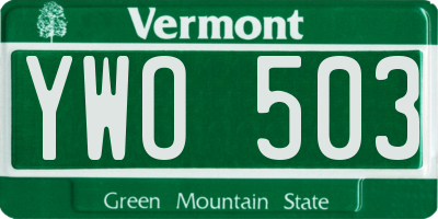 VT license plate YWO503