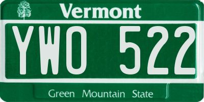 VT license plate YWO522
