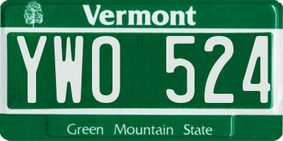 VT license plate YWO524