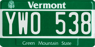 VT license plate YWO538