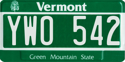 VT license plate YWO542