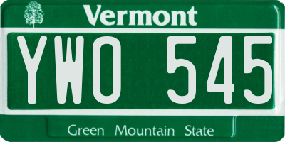 VT license plate YWO545