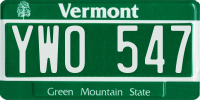 VT license plate YWO547