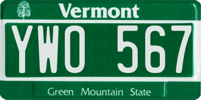 VT license plate YWO567
