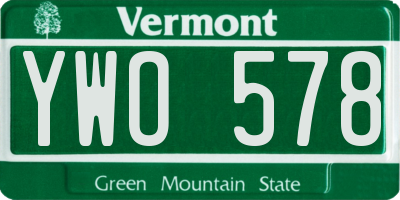 VT license plate YWO578