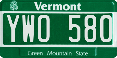 VT license plate YWO580