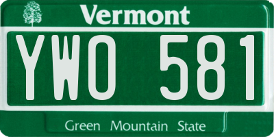 VT license plate YWO581