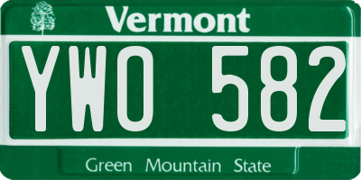 VT license plate YWO582
