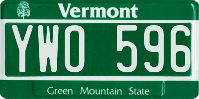 VT license plate YWO596