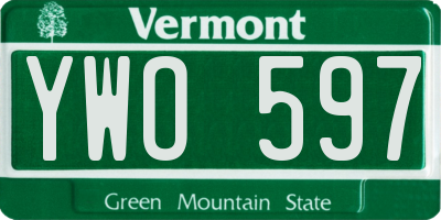 VT license plate YWO597