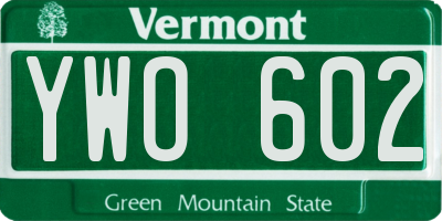 VT license plate YWO602