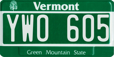 VT license plate YWO605