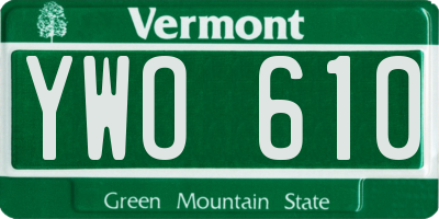 VT license plate YWO610