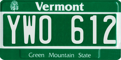 VT license plate YWO612