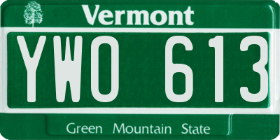 VT license plate YWO613