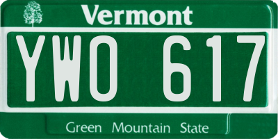 VT license plate YWO617