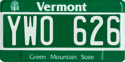 VT license plate YWO626
