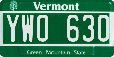 VT license plate YWO630