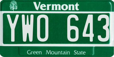 VT license plate YWO643