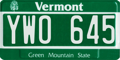 VT license plate YWO645