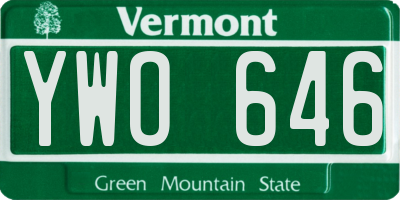 VT license plate YWO646