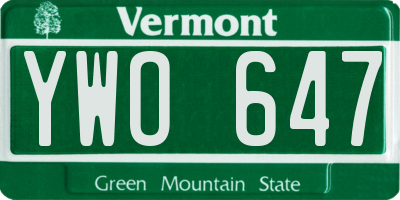 VT license plate YWO647