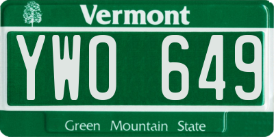 VT license plate YWO649