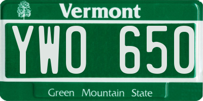 VT license plate YWO650