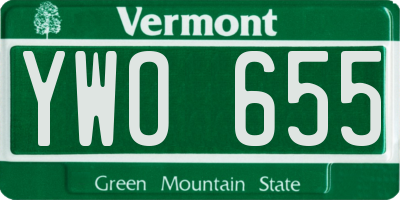 VT license plate YWO655