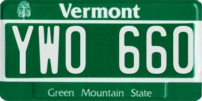 VT license plate YWO660
