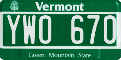 VT license plate YWO670