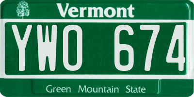 VT license plate YWO674