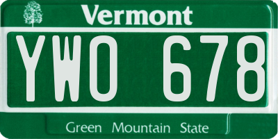 VT license plate YWO678