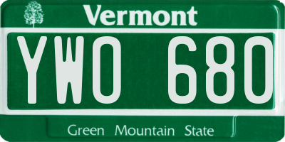 VT license plate YWO680