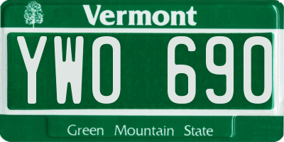 VT license plate YWO690