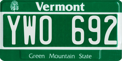 VT license plate YWO692