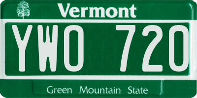 VT license plate YWO720